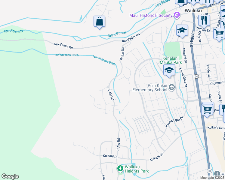 map of restaurants, bars, coffee shops, grocery stores, and more near 221 South Alu Road in Wailuku