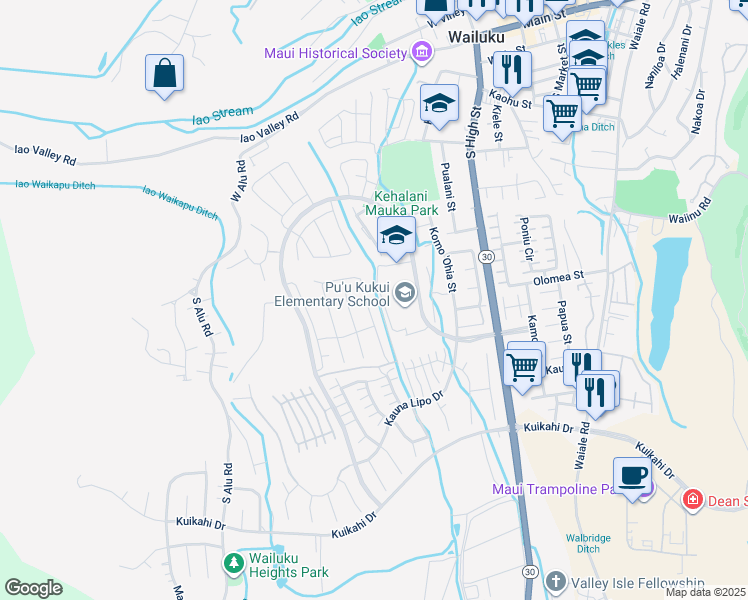 map of restaurants, bars, coffee shops, grocery stores, and more near 277 Pua Kalaunu in Wailuku