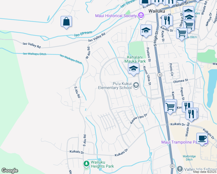 map of restaurants, bars, coffee shops, grocery stores, and more near 131 Laau Loke Loop in Wailuku