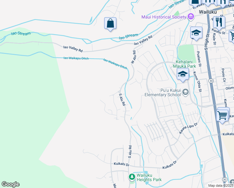 map of restaurants, bars, coffee shops, grocery stores, and more near 3051 Alaneo Place in Wailuku