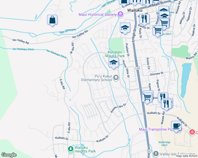 map of restaurants, bars, coffee shops, grocery stores, and more near 36 Kupaloke in Wailuku