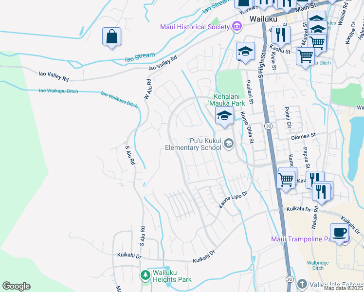 map of restaurants, bars, coffee shops, grocery stores, and more near 131 Laau Loke Loop in Wailuku