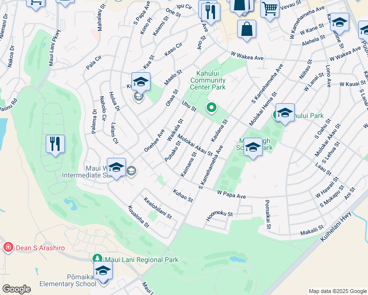 map of restaurants, bars, coffee shops, grocery stores, and more near 572 Pohai Street in Kahului