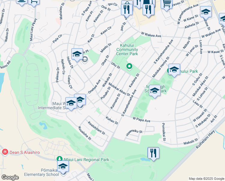 map of restaurants, bars, coffee shops, grocery stores, and more near 562 Pohai Street in Kahului