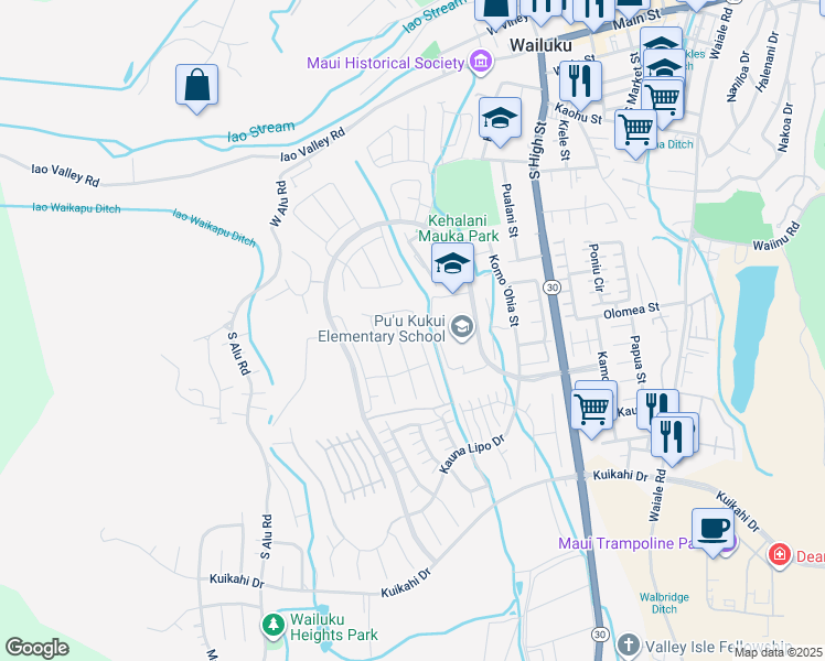 map of restaurants, bars, coffee shops, grocery stores, and more near 262 Pua Kalaunu in Wailuku