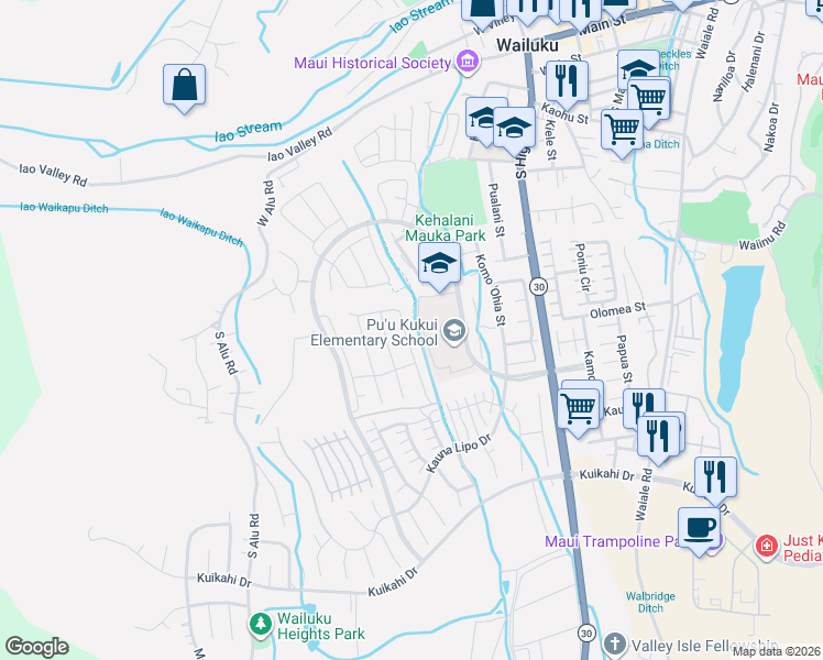 map of restaurants, bars, coffee shops, grocery stores, and more near 269 Pua Kalaunu in Wailuku