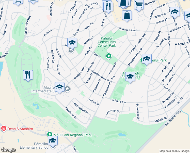 map of restaurants, bars, coffee shops, grocery stores, and more near 572 Pohai Street in Kahului