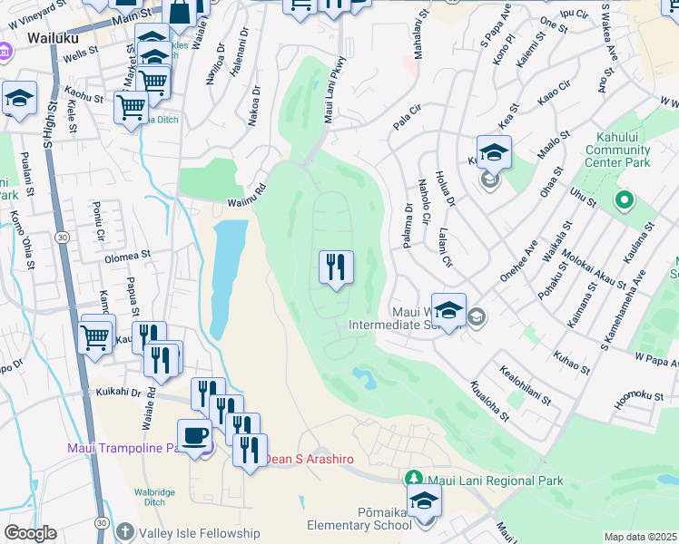 map of restaurants, bars, coffee shops, grocery stores, and more near 19 Haipule Place in Kahului