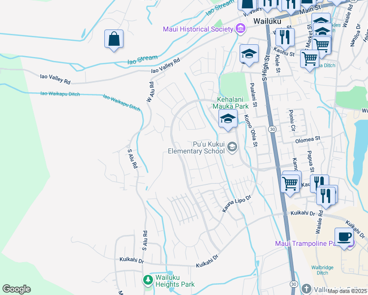 map of restaurants, bars, coffee shops, grocery stores, and more near 125 Laau Loke Loop in Wailuku