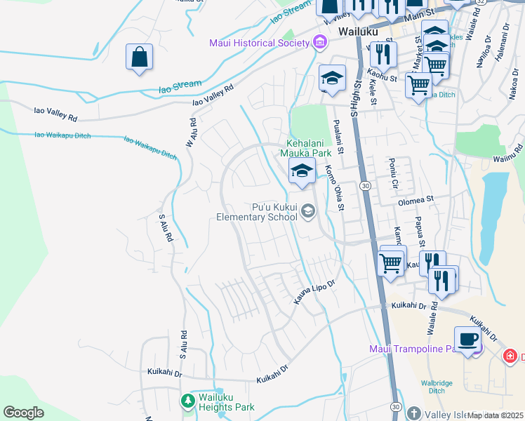 map of restaurants, bars, coffee shops, grocery stores, and more near 24 Kupaloke in Wailuku