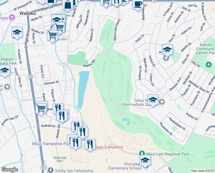 map of restaurants, bars, coffee shops, grocery stores, and more near 369 Kamalei Circle in Kahului