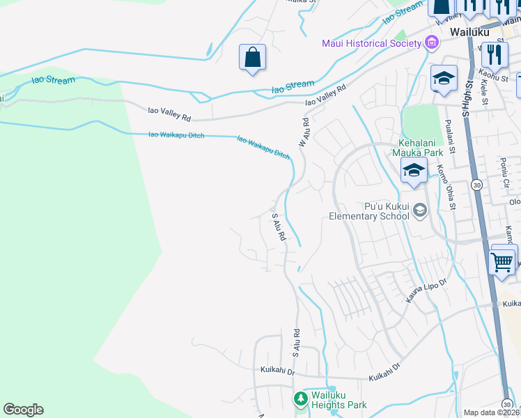 map of restaurants, bars, coffee shops, grocery stores, and more near 3050 Alaneo Place in Wailuku