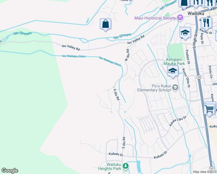 map of restaurants, bars, coffee shops, grocery stores, and more near 3050 Alaneo Place in Wailuku