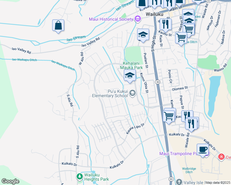 map of restaurants, bars, coffee shops, grocery stores, and more near 3700 Kehalani Mauka Parkway in Wailuku