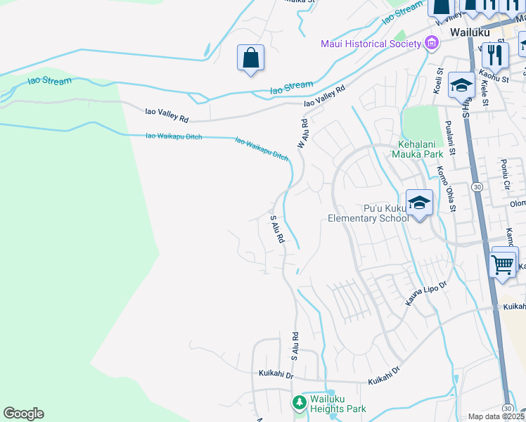 map of restaurants, bars, coffee shops, grocery stores, and more near 3042 Alaneo Place in Wailuku