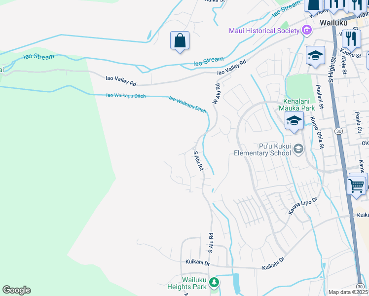 map of restaurants, bars, coffee shops, grocery stores, and more near 3050 Alaneo Place in Wailuku