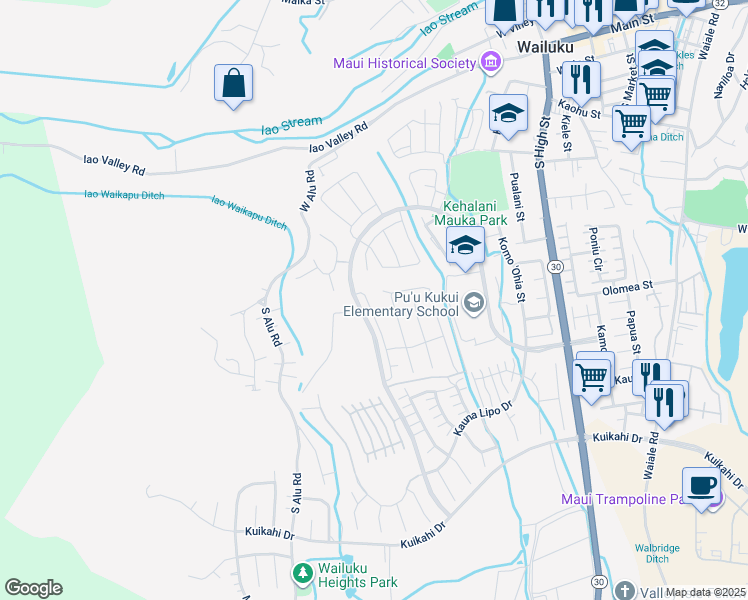 map of restaurants, bars, coffee shops, grocery stores, and more near 119 Laau Loke Loop in Wailuku