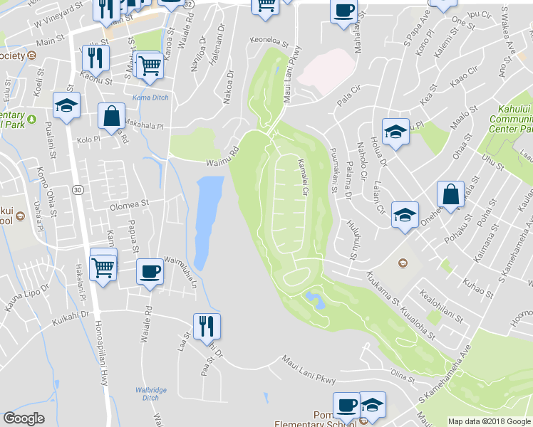 map of restaurants, bars, coffee shops, grocery stores, and more near 369 Kamalei Circle in Kahului