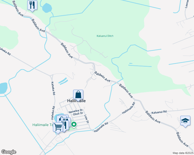 map of restaurants, bars, coffee shops, grocery stores, and more near 2390 Baldwin Avenue in Makawao