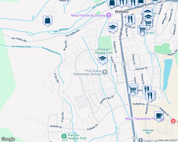 map of restaurants, bars, coffee shops, grocery stores, and more near 18 Kupaloke in Wailuku