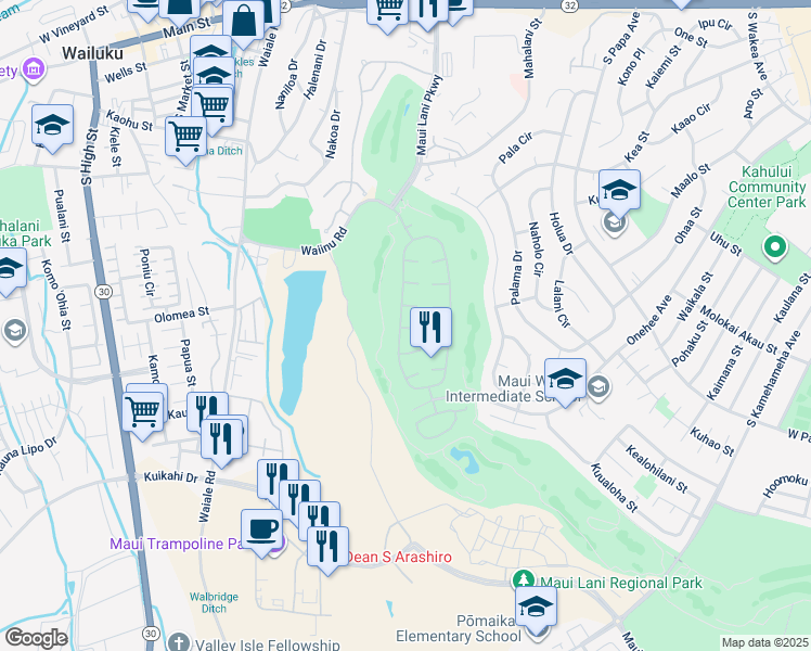 map of restaurants, bars, coffee shops, grocery stores, and more near 7 Loihi Place in Kahului