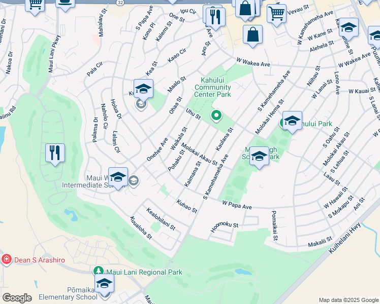 map of restaurants, bars, coffee shops, grocery stores, and more near 562 Pohai Street in Kahului