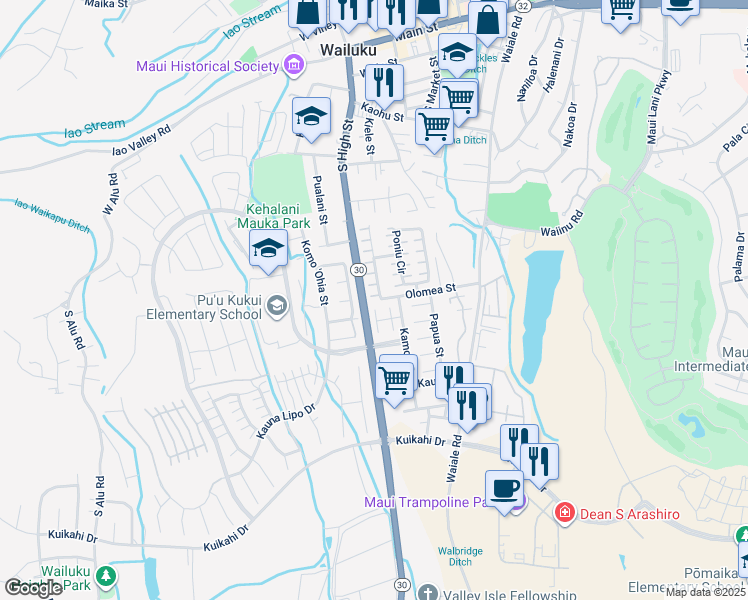 map of restaurants, bars, coffee shops, grocery stores, and more near 618 Akolea Street in Wailuku