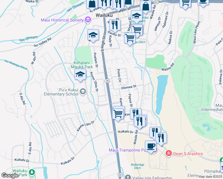 map of restaurants, bars, coffee shops, grocery stores, and more near 618 Akolea Street in Wailuku