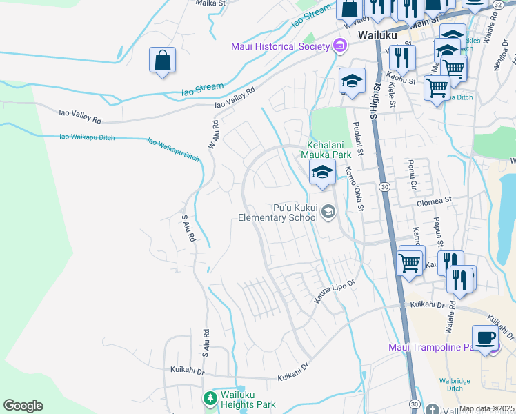 map of restaurants, bars, coffee shops, grocery stores, and more near 113 Laau Loke Loop in Wailuku