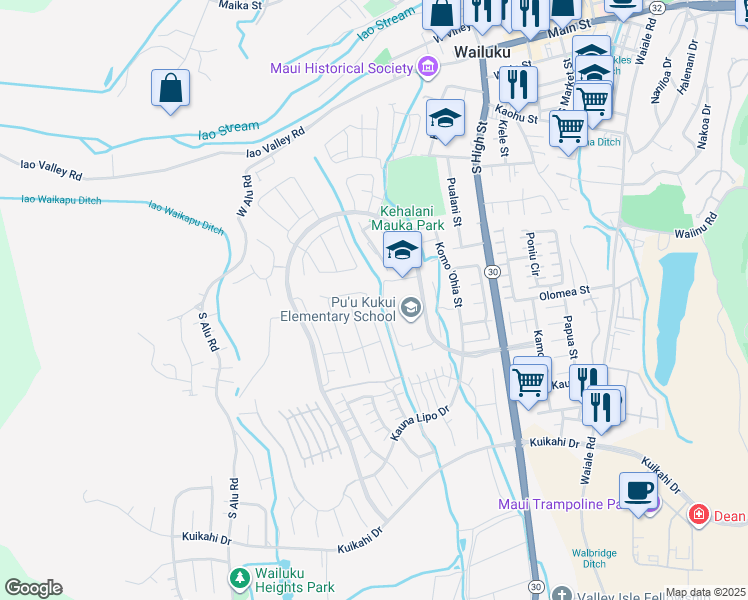 map of restaurants, bars, coffee shops, grocery stores, and more near 245 Pua Kalaunu in Wailuku