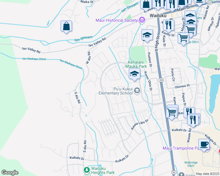 map of restaurants, bars, coffee shops, grocery stores, and more near 141 Pua Kalaunu in Wailuku