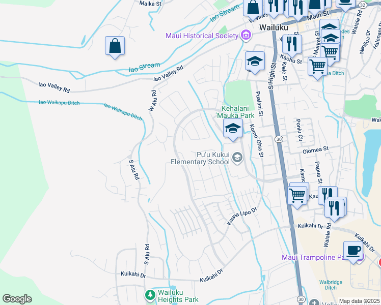 map of restaurants, bars, coffee shops, grocery stores, and more near 141 Pua Kalaunu in Wailuku