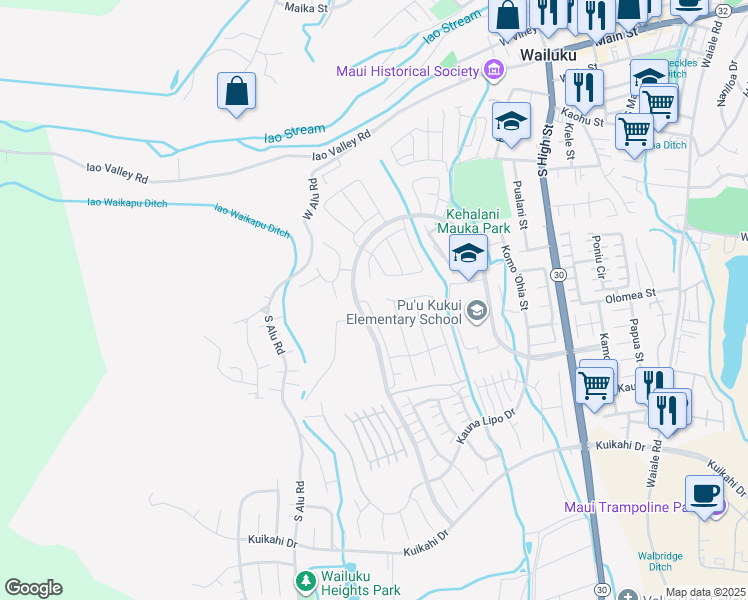 map of restaurants, bars, coffee shops, grocery stores, and more near 107 Laau Loke Loop in Wailuku