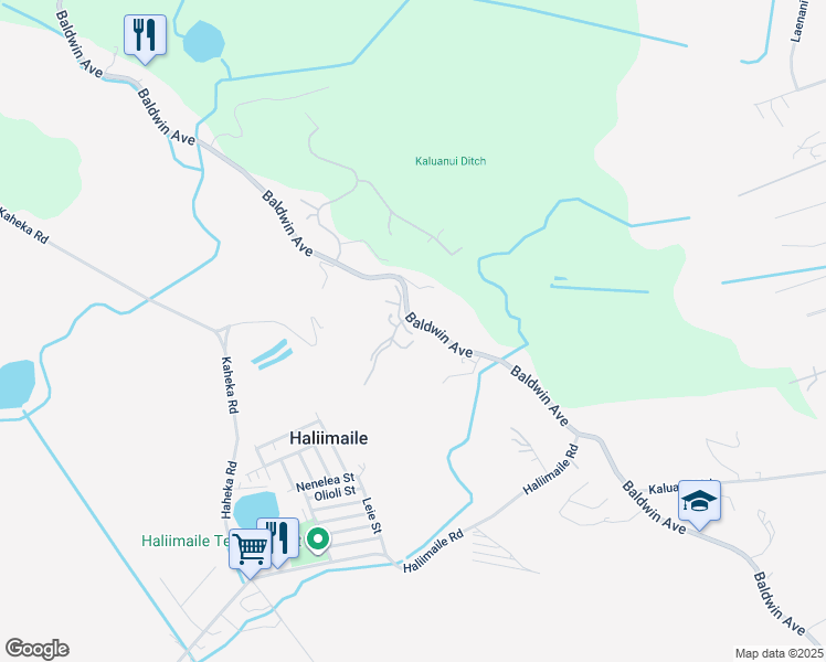 map of restaurants, bars, coffee shops, grocery stores, and more near 2390 Baldwin Avenue in Makawao