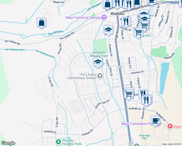map of restaurants, bars, coffee shops, grocery stores, and more near 237 Pua Kalaunu in Wailuku