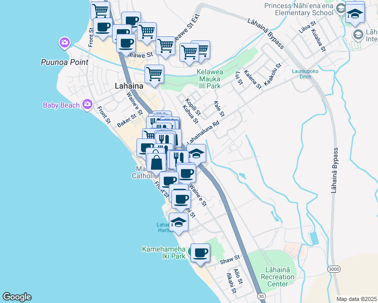 map of restaurants, bars, coffee shops, grocery stores, and more near 814 Hawaii 30 in Lahaina