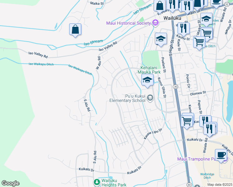 map of restaurants, bars, coffee shops, grocery stores, and more near 101 Laau Loke Loop in Wailuku