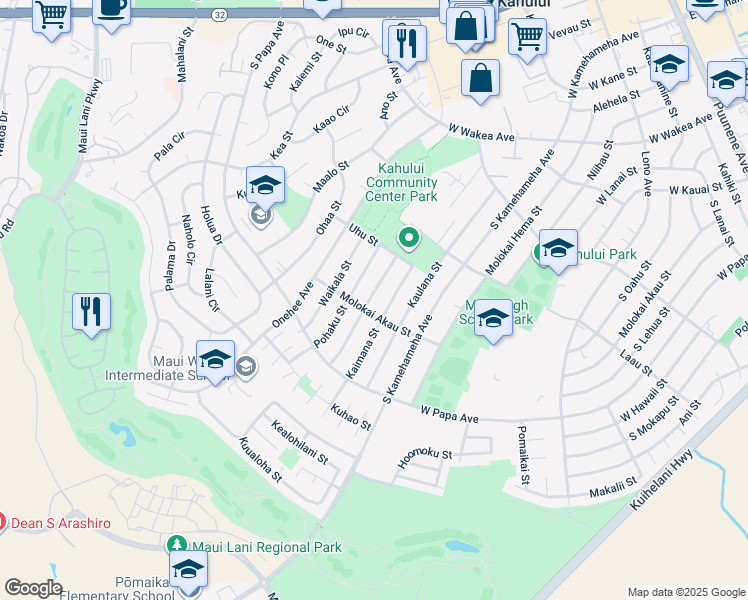 map of restaurants, bars, coffee shops, grocery stores, and more near 549 Pohai Street in Kahului