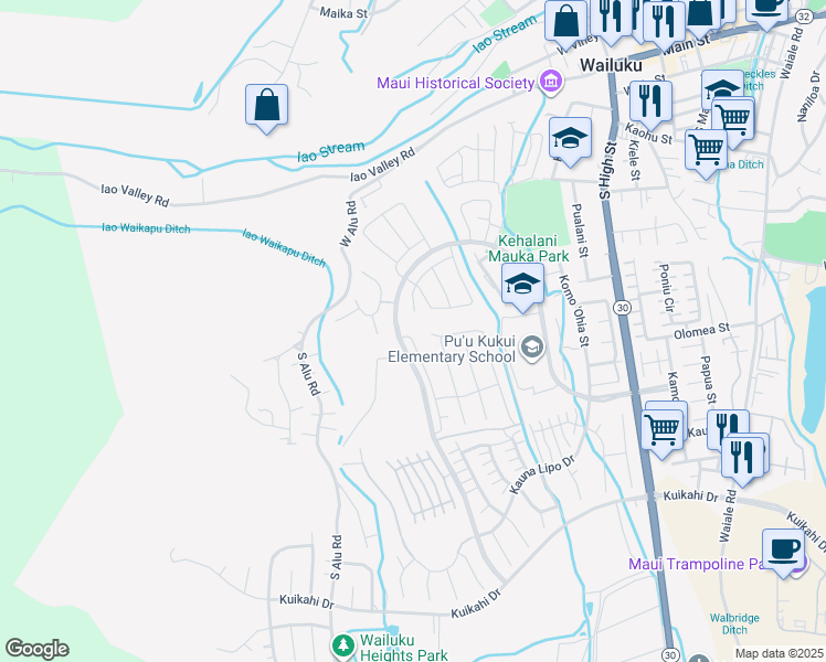 map of restaurants, bars, coffee shops, grocery stores, and more near 101 Laau Loke Loop in Wailuku