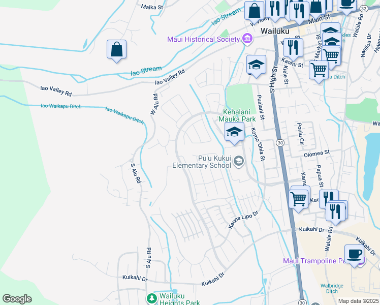 map of restaurants, bars, coffee shops, grocery stores, and more near 147 Pua Kalaunu in Wailuku