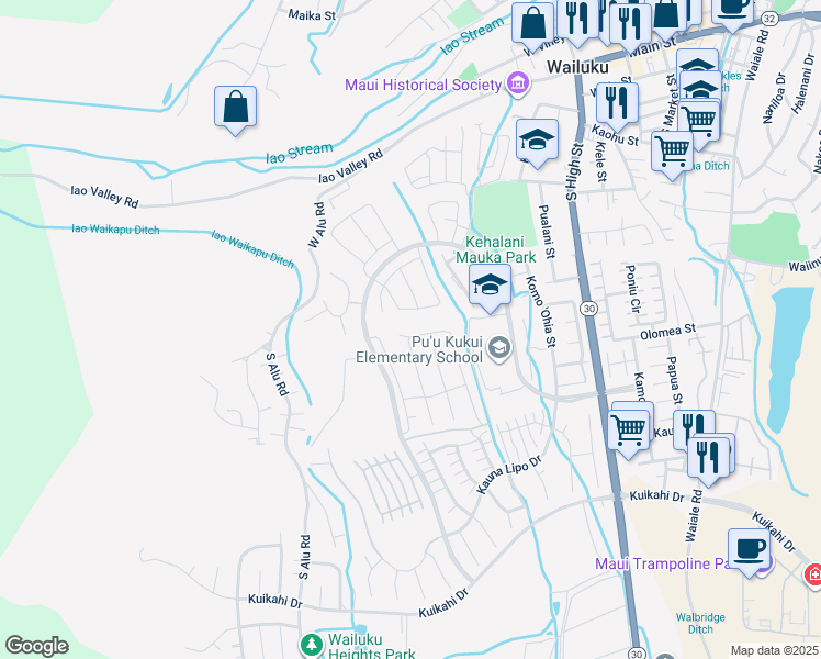map of restaurants, bars, coffee shops, grocery stores, and more near 165 Pua Kalaunu in Wailuku