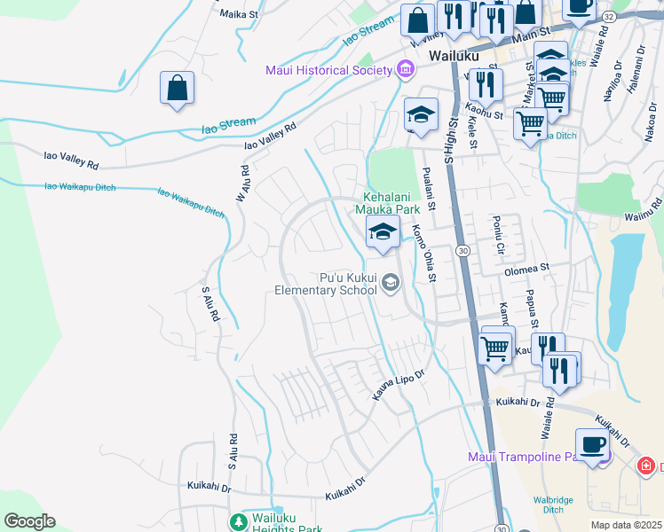 map of restaurants, bars, coffee shops, grocery stores, and more near 183 Pua Kalaunu in Wailuku
