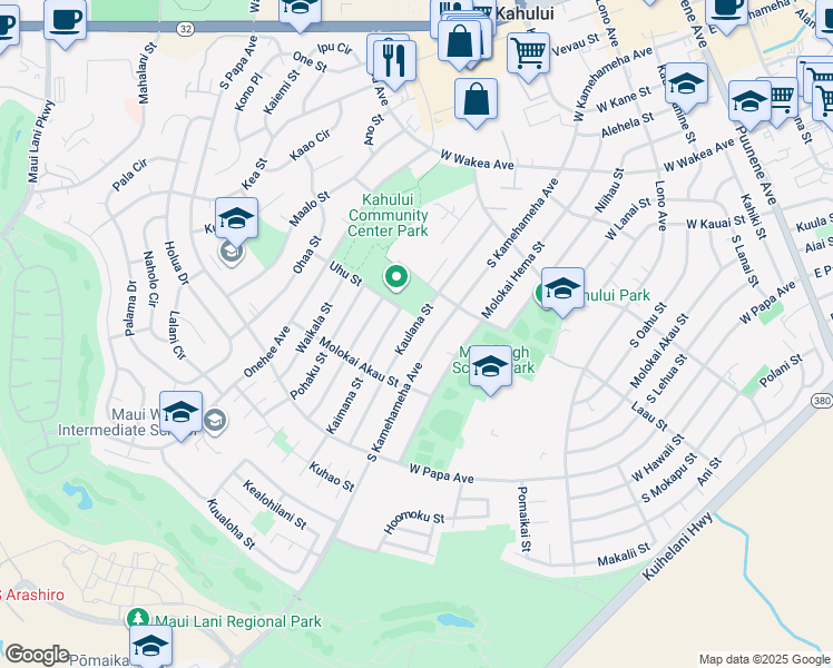 map of restaurants, bars, coffee shops, grocery stores, and more near 511 Kaulana Street in Kahului