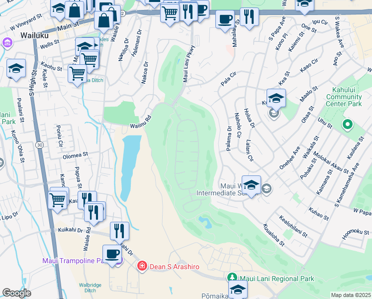 map of restaurants, bars, coffee shops, grocery stores, and more near 29 Puukai Place in Kahului
