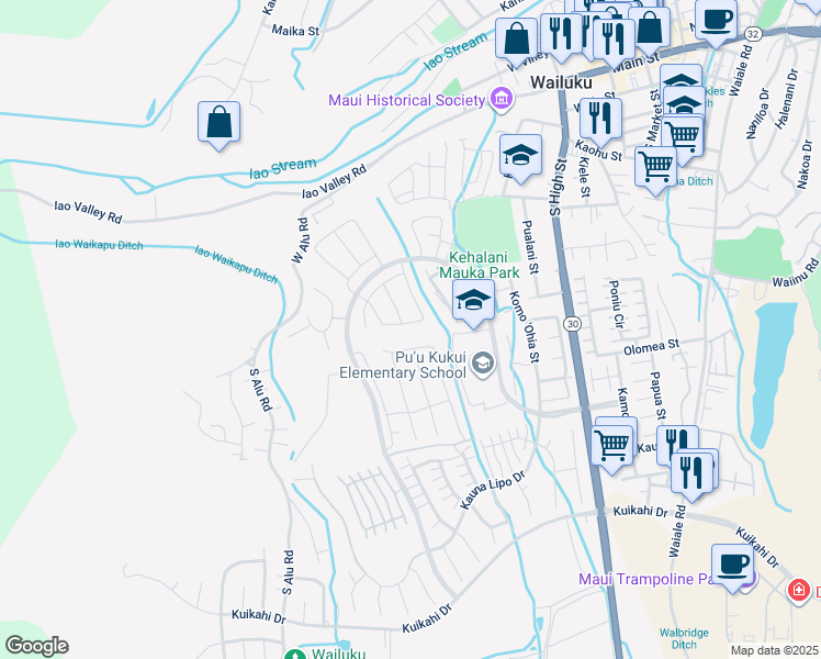 map of restaurants, bars, coffee shops, grocery stores, and more near 99 Ka ʻIkena Loop in Wailuku
