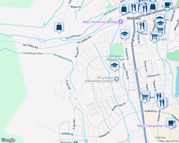 map of restaurants, bars, coffee shops, grocery stores, and more near 70 la iki street in Wailuku