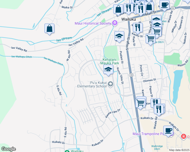 map of restaurants, bars, coffee shops, grocery stores, and more near 95 Ka ʻIkena Loop in Wailuku