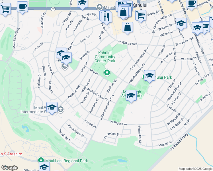 map of restaurants, bars, coffee shops, grocery stores, and more near 517 Kaimana Street in Kahului