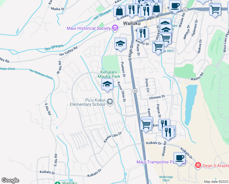 map of restaurants, bars, coffee shops, grocery stores, and more near 79 Uaha'a Place in Wailuku