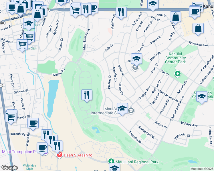 map of restaurants, bars, coffee shops, grocery stores, and more near 400 Palama Drive in Kahului